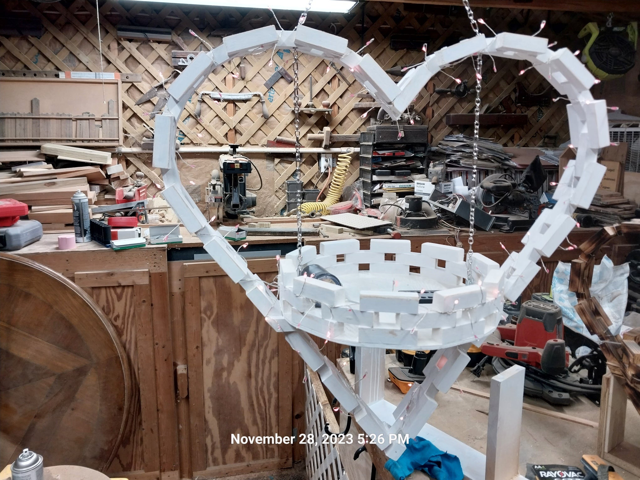 Hand Made hanging wooden heart with basket. Heart is 24" w/ a 12" Basket
