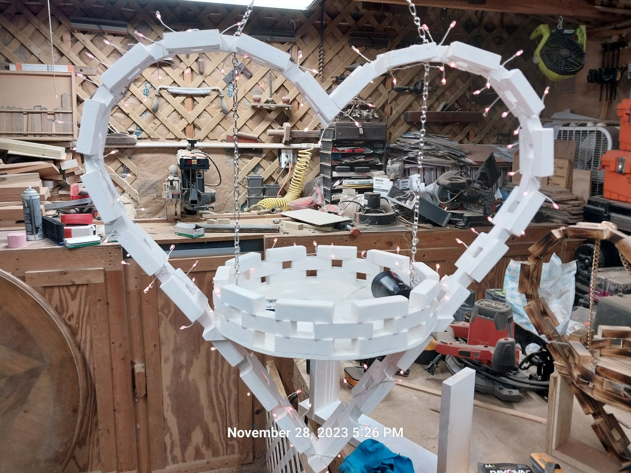Hand Made hanging wooden heart with basket. Heart is 24" w/ a 12" Basket