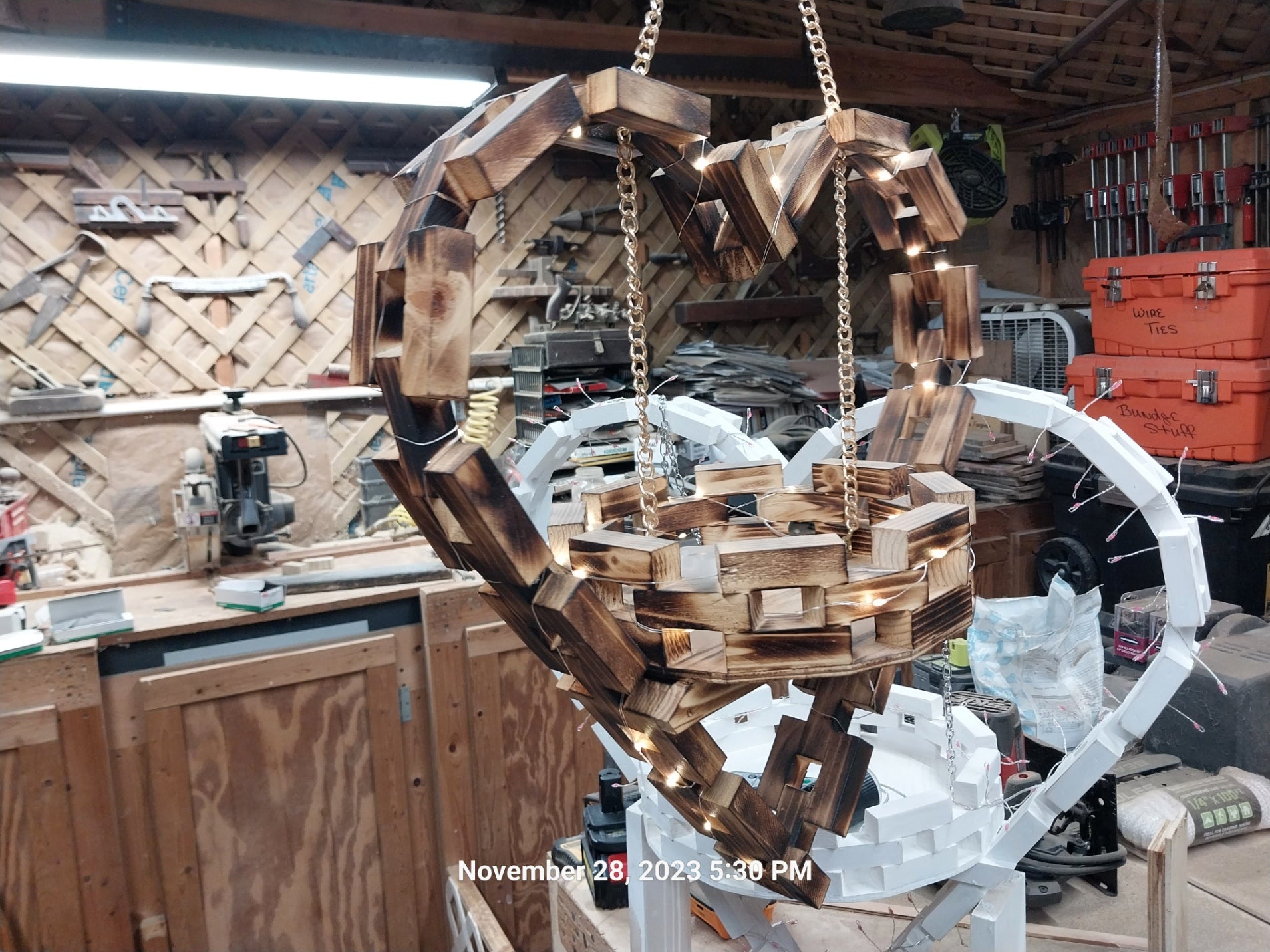 Share Hand Made hanging wooden heart with basket. Heart is 18" w/ a 9" Base