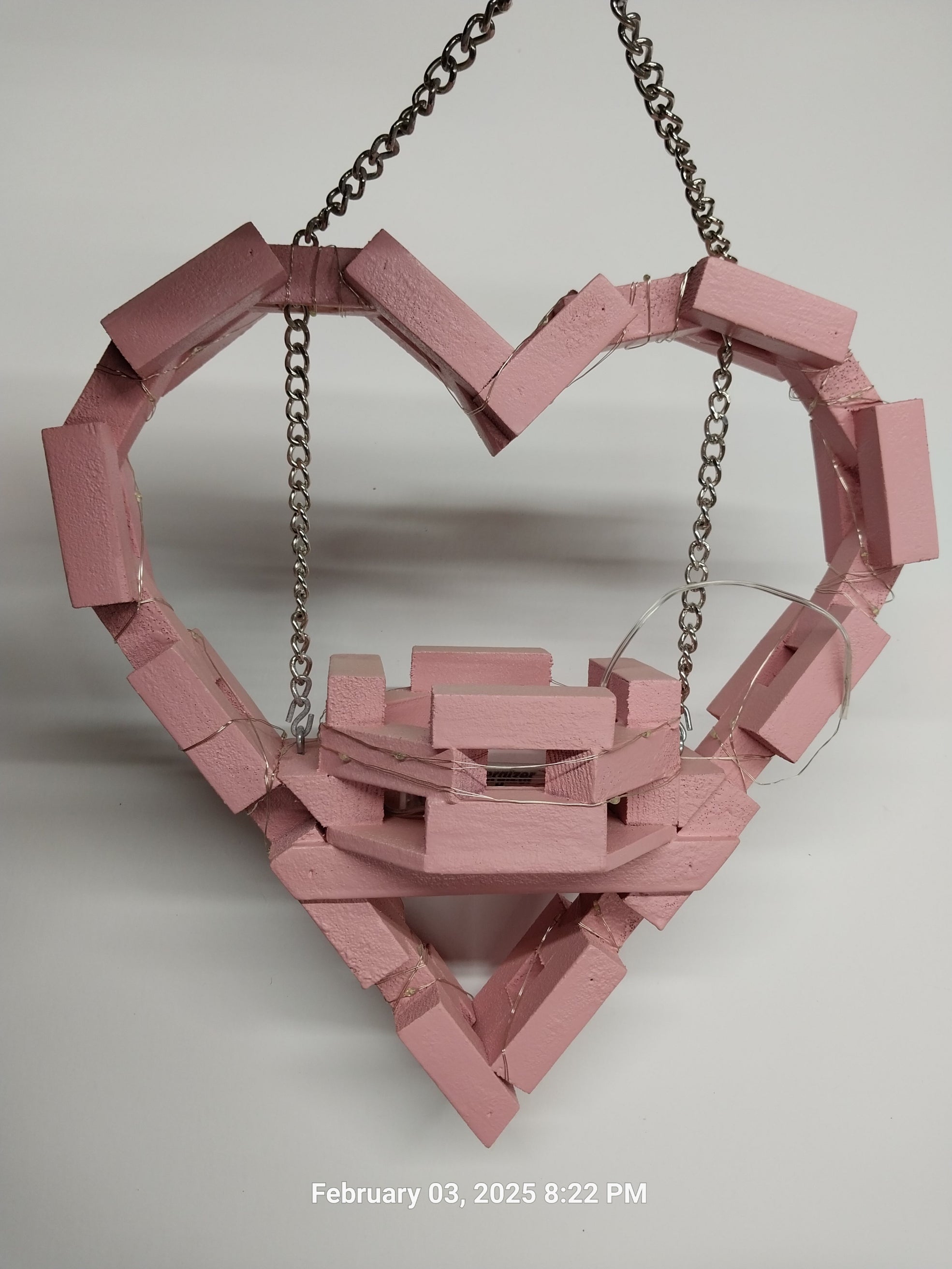 12" Hand made hanging wooden hearts with basket,