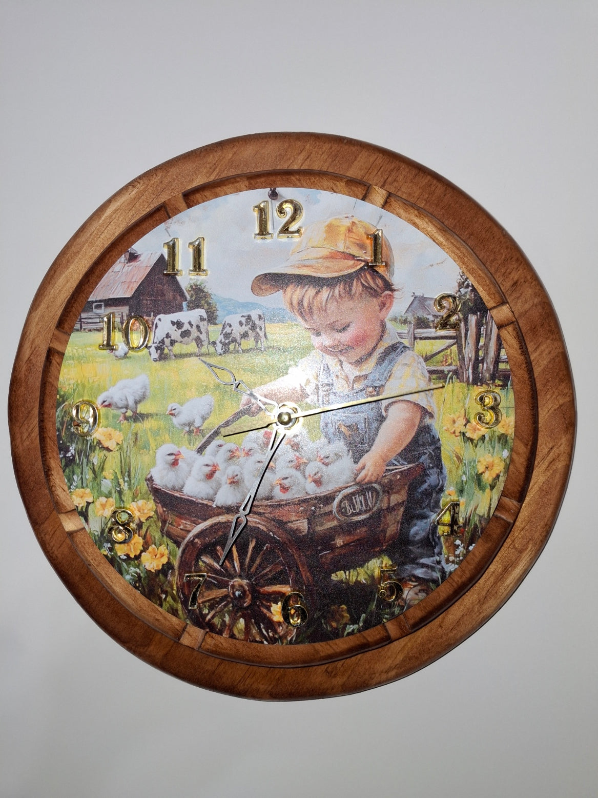 Wall Clock, Hand Made Wooden Clock, 11" In Diameter