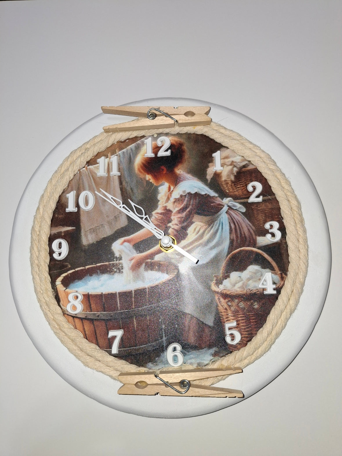 Wall Clock, Hand Made Wooden Clock, Laundry Room, 11" In Diameter