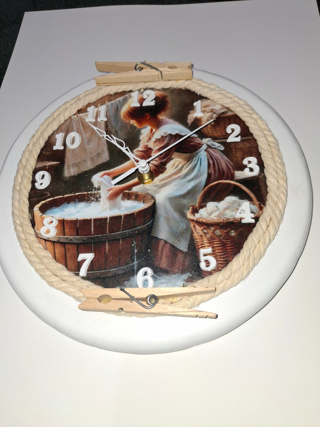 Wall Clock, Hand Made Wooden Clock, Laundry Room, 11" In Diameter