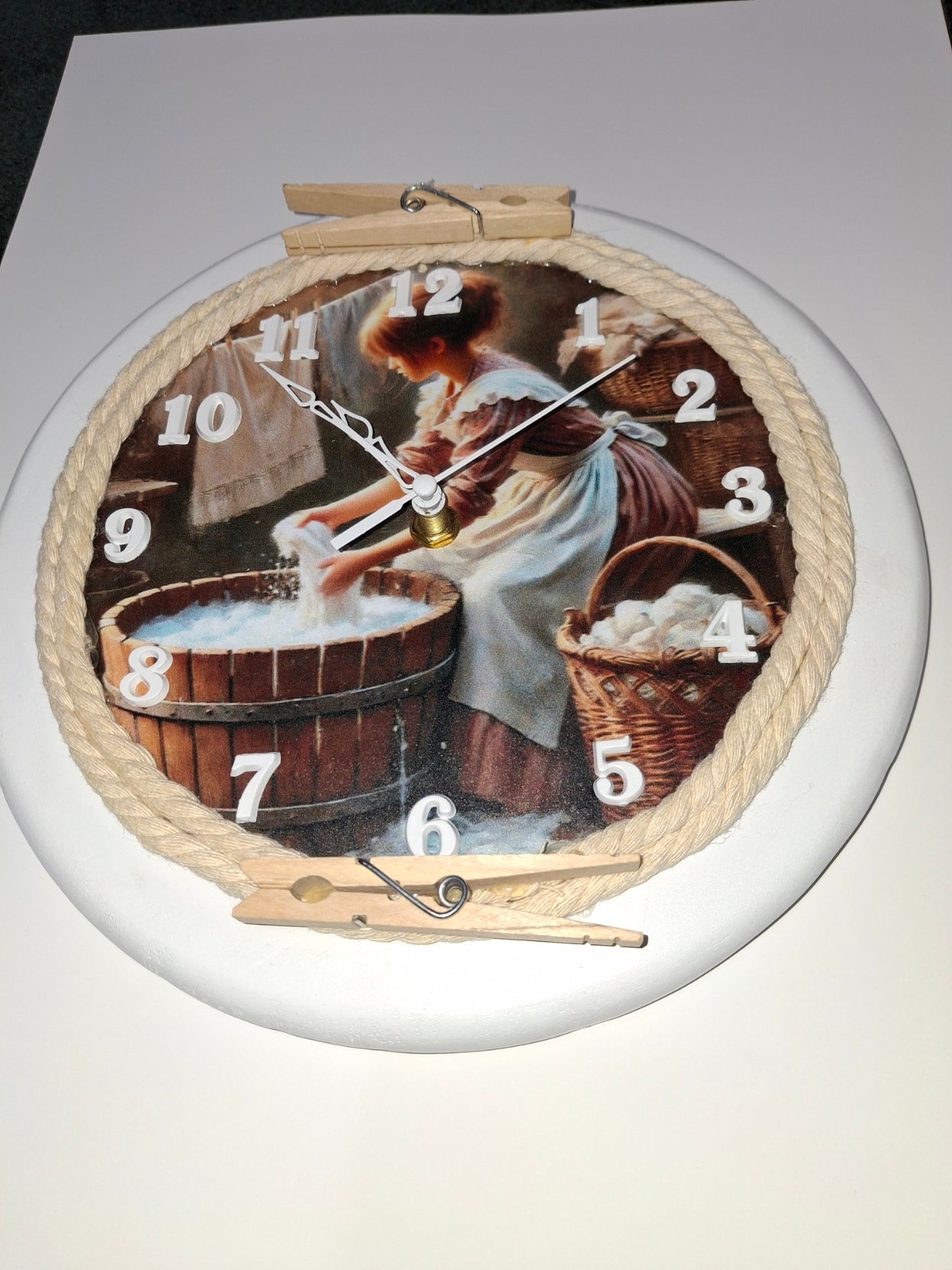 Wall Clock, Hand Made Wooden Clock, Laundry Room, 11" In Diameter