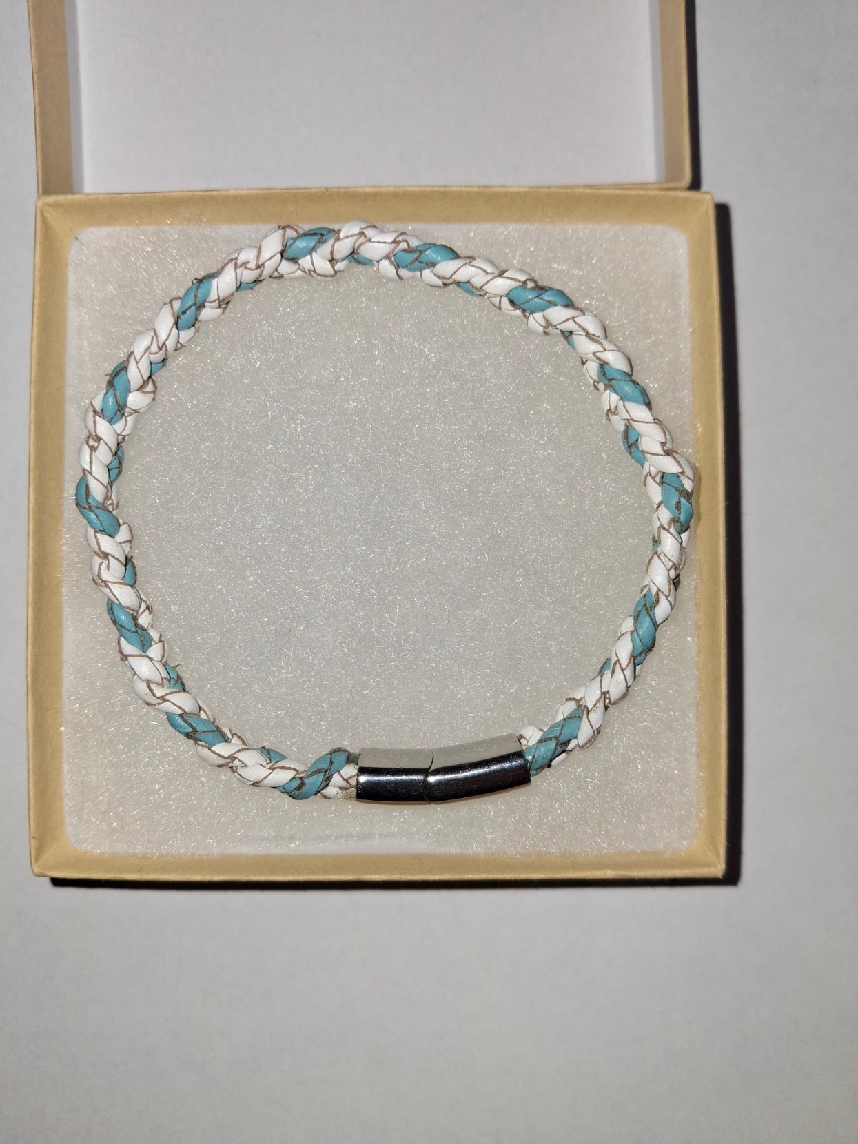 Braided Leather Bolo Cord Unisex Blue And White