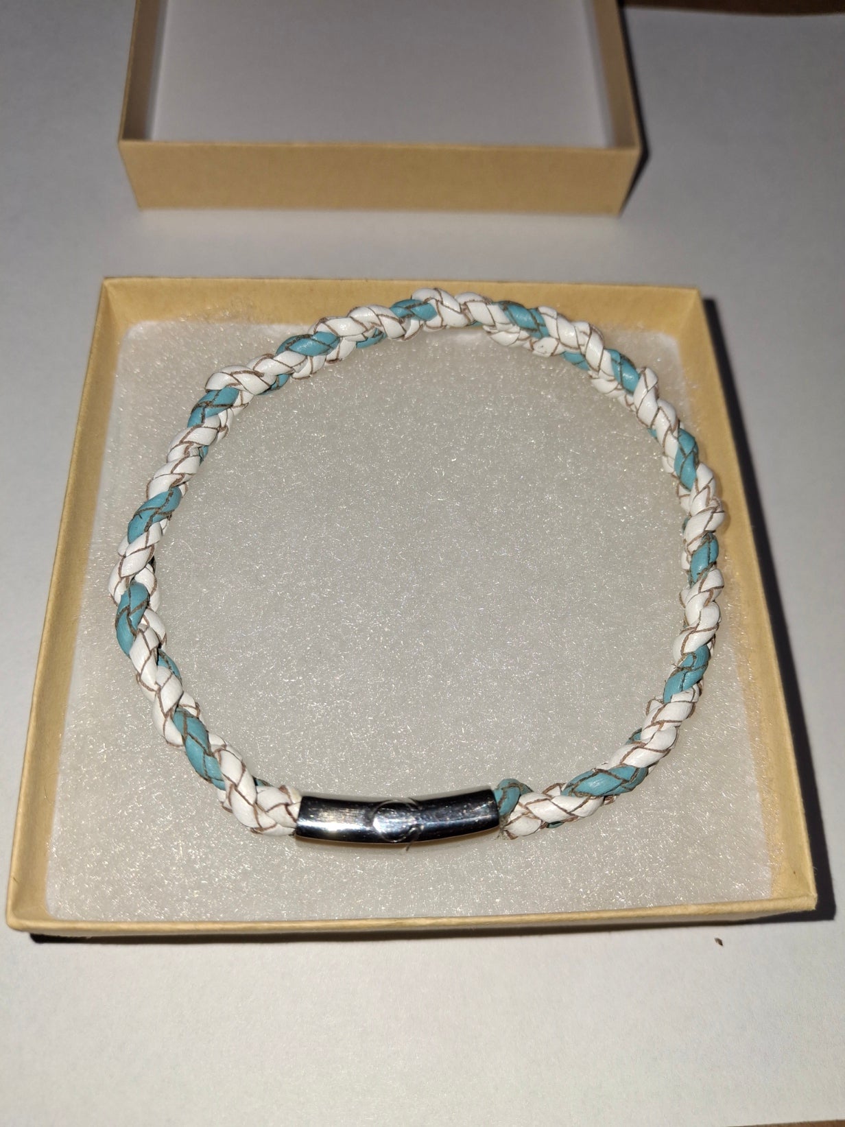 Braided Leather Bolo Cord Unisex Blue And White