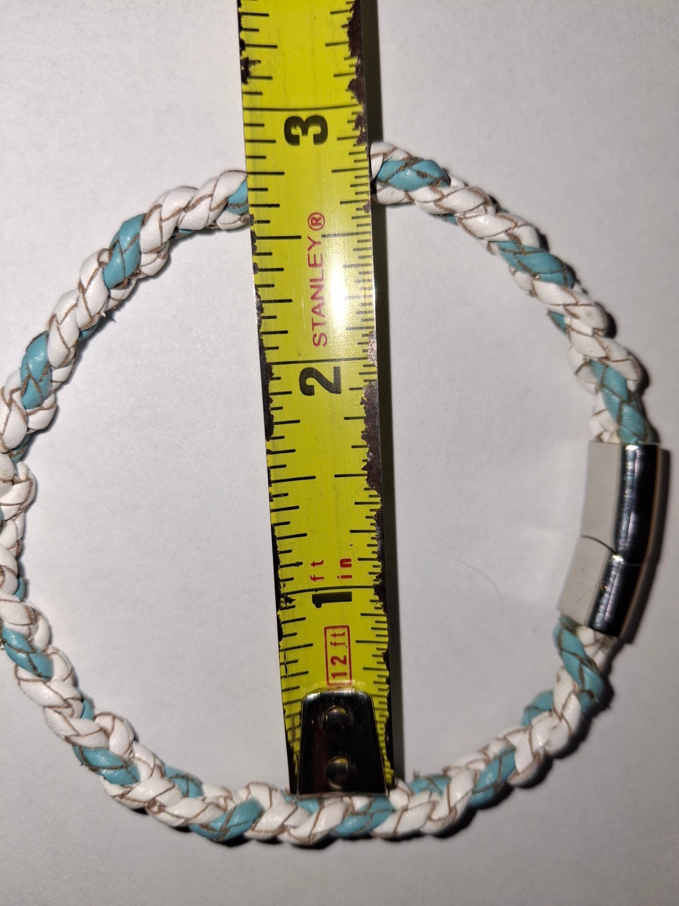 Braided Leather Bolo Cord Unisex Blue And White