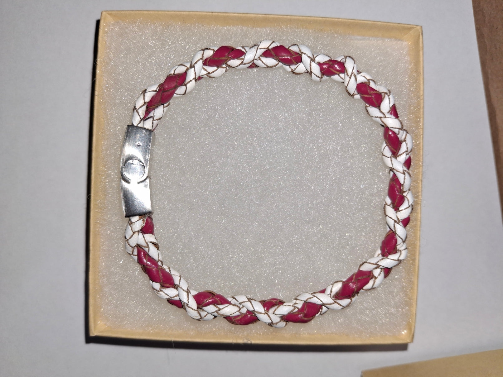 Braided Leather Bolo Cord Unisex Red And White