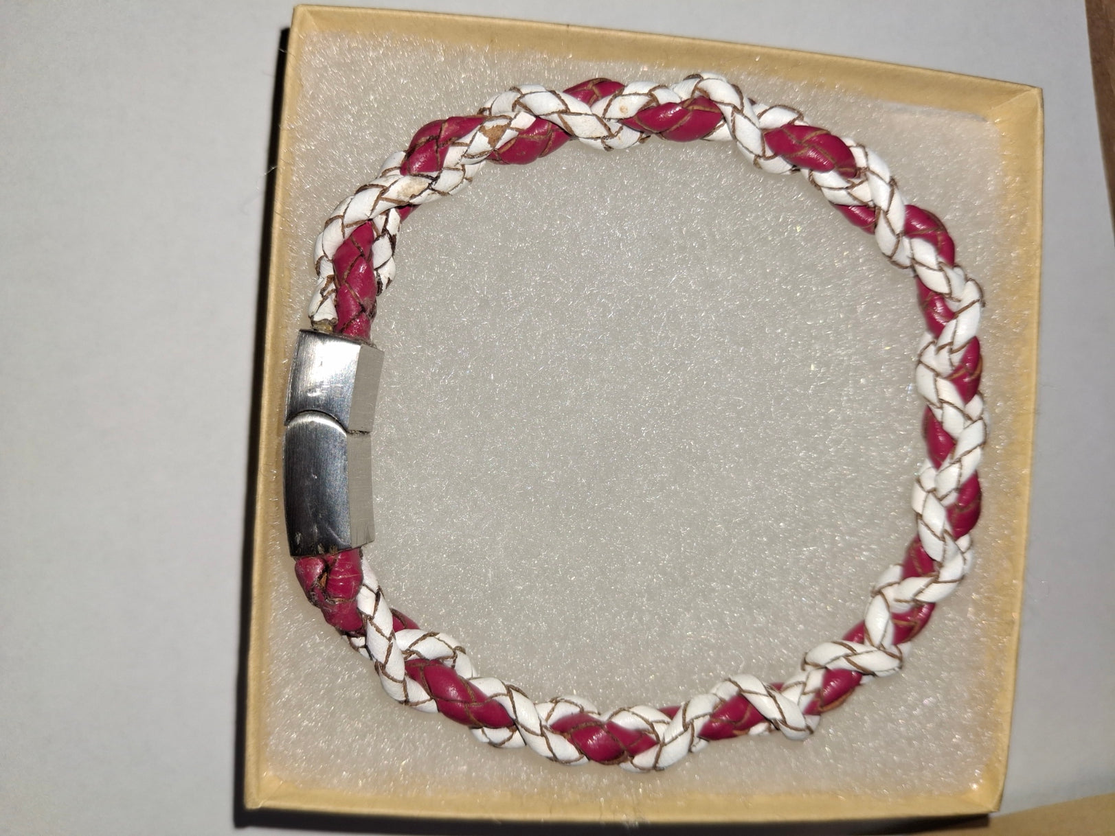 Braided Leather Bolo Cord Unisex Red And White