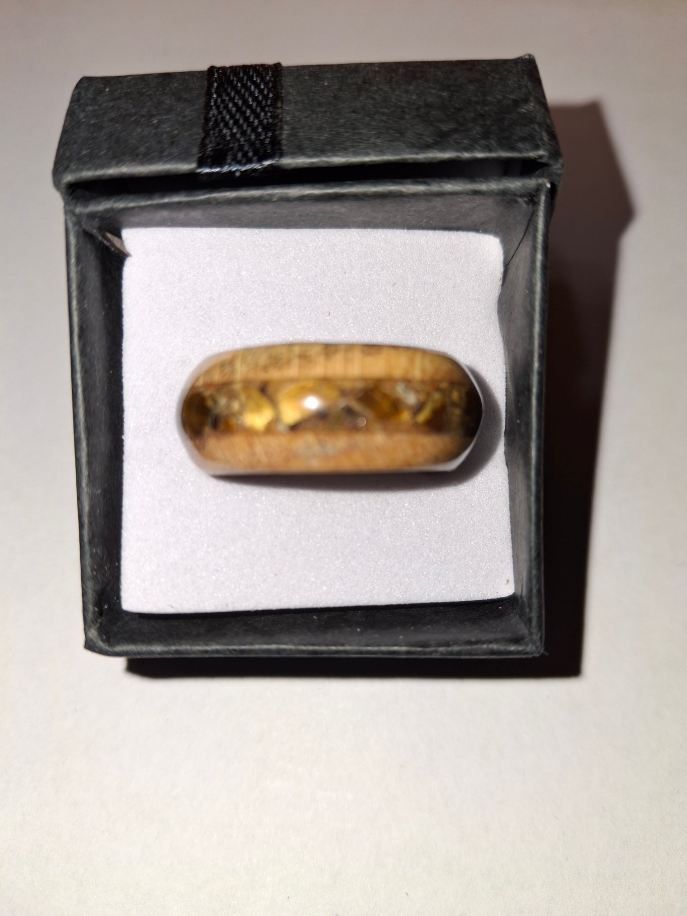 Zebra Wood With Amber Crushed Stone. Ring Size 9.5