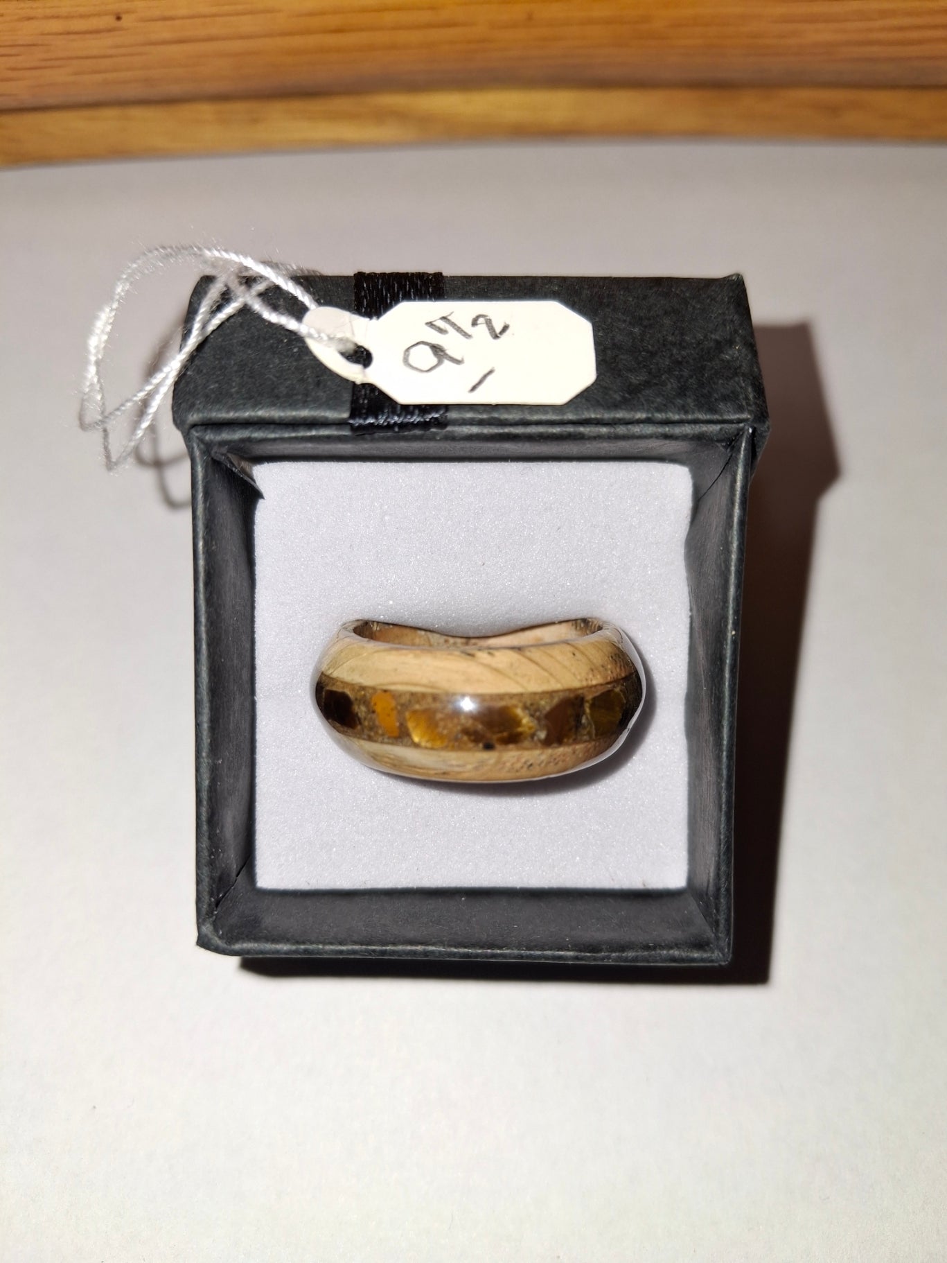 Zebra Wood With Amber Crushed Stone. Ring Size 9.5