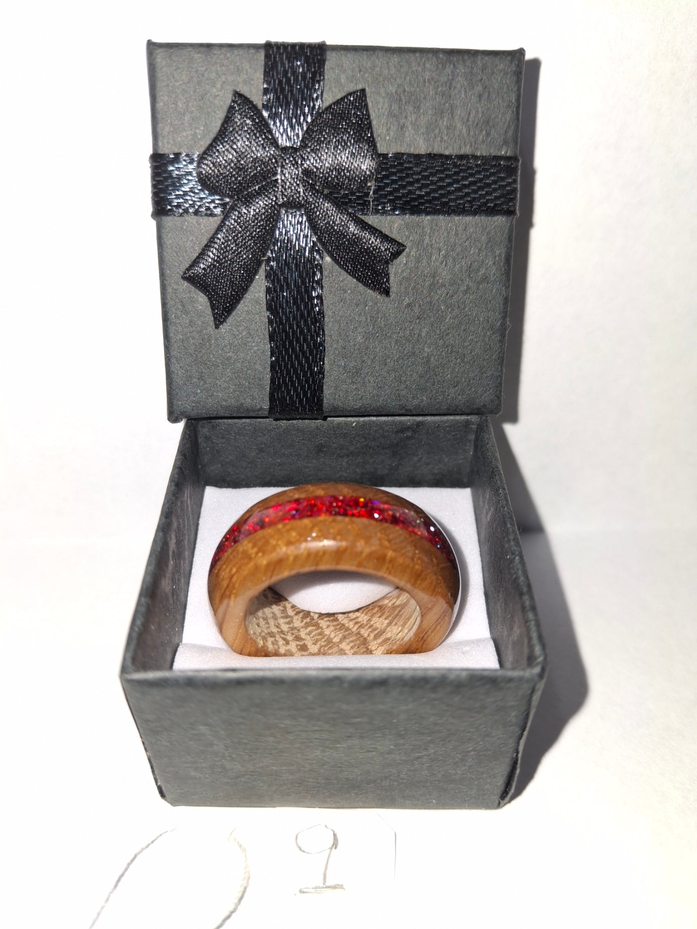 Wooden Ring Made From Whisky Barrel Wood With Red Inlay. Size 9