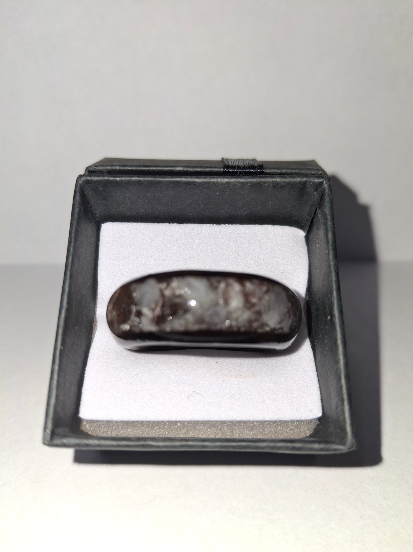 Wooden Ring Made From Whisky Barrel Wood With White/Clear Stone Inlay. Size 10.5