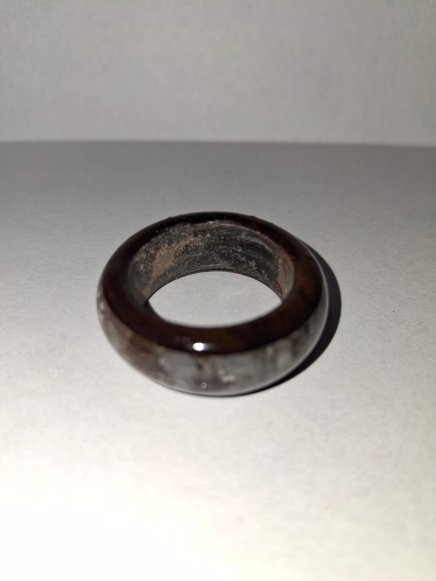 Wooden Ring Made From Whisky Barrel Wood With White/Clear Stone Inlay. Size 10.5