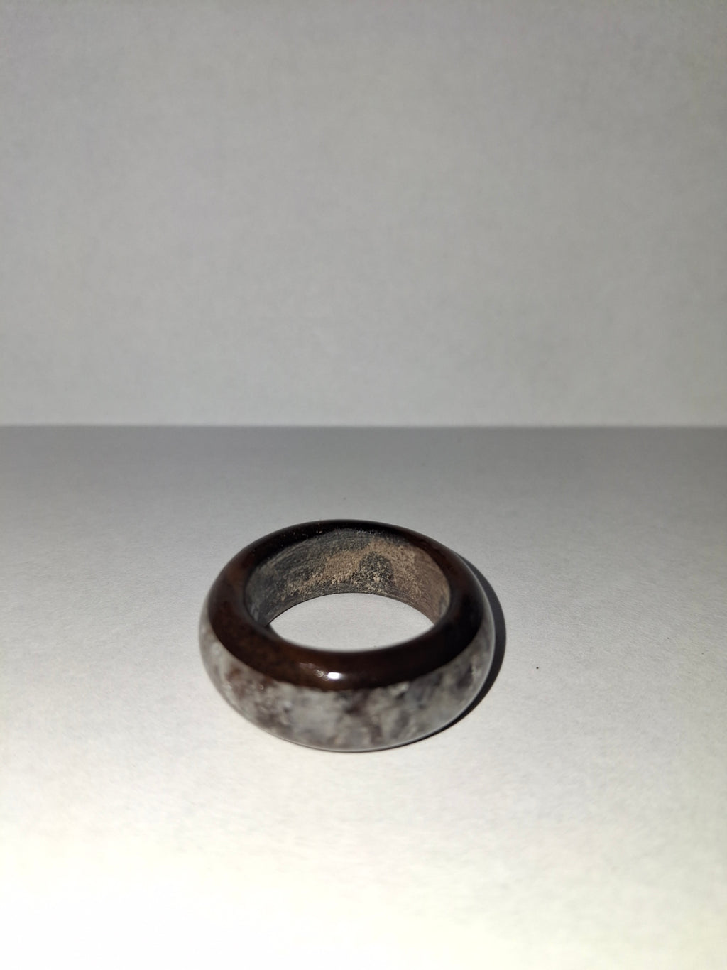 Wooden Ring Made From Whisky Barrel Wood With White/Clear Stone Inlay. Size 10.5