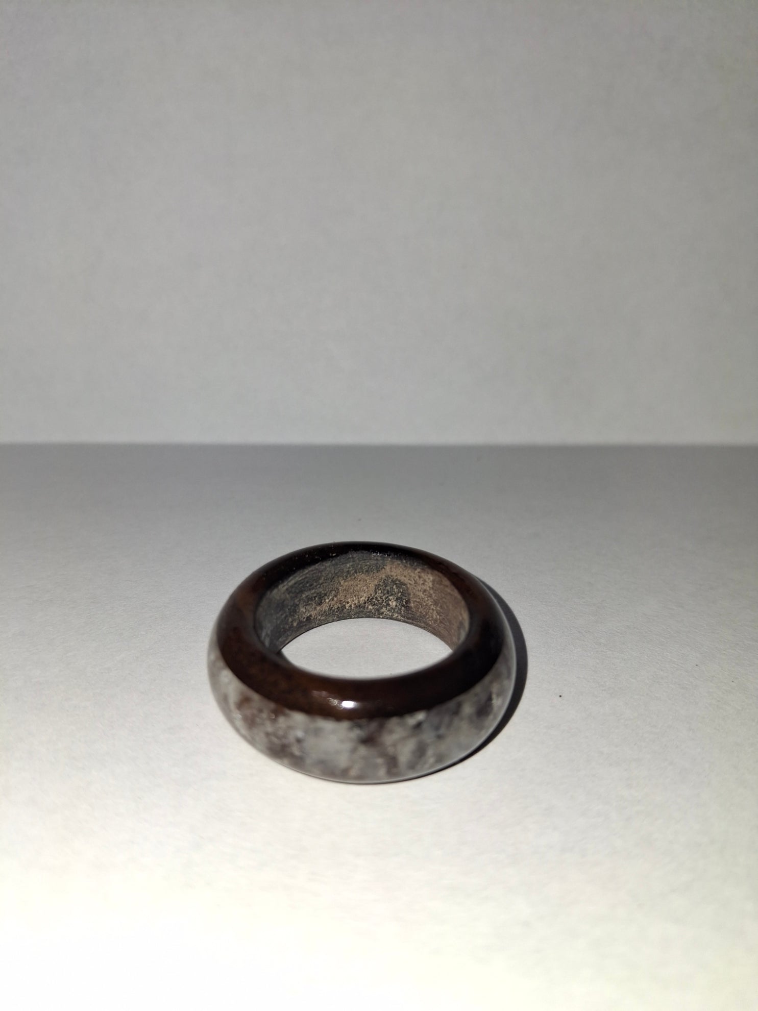 Wooden Ring Made From Whisky Barrel Wood With White/Clear Stone Inlay. Size 10.5
