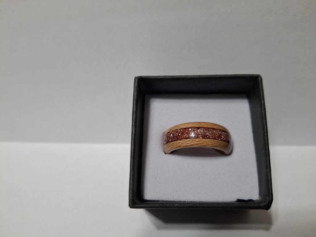 Maple Wood and Rose Glitter. Handmade Ring. Size 6.250