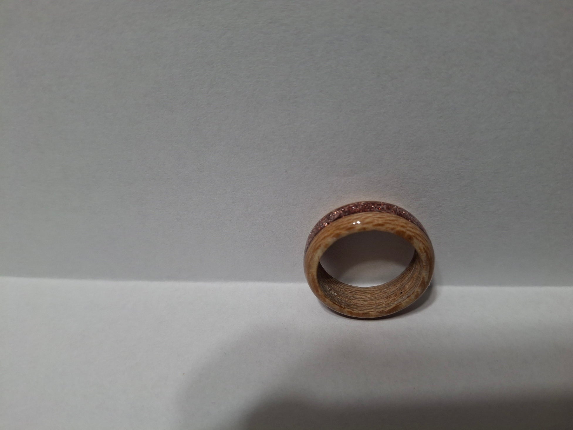 Maple Wood and Rose Glitter. Handmade Ring. Size 6.250
