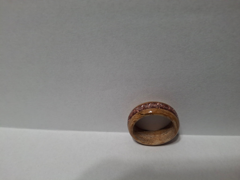 Maple Wood and Rose Glitter. Handmade Ring. Size 6.250
